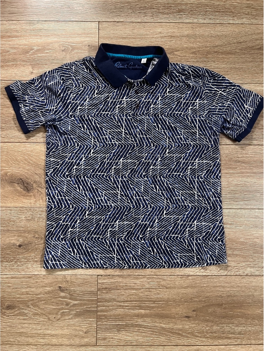 Robert Graham Classic Fit Large Polo Shirt Navy Blue with White Pattern